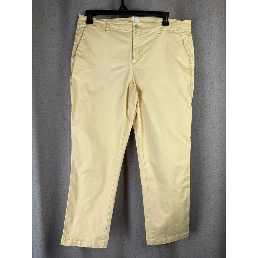 Gap Girlfriend Khaki Pants Womens 16 Yellow Cotton Stretch Straight Leg - Picture 2 of 6